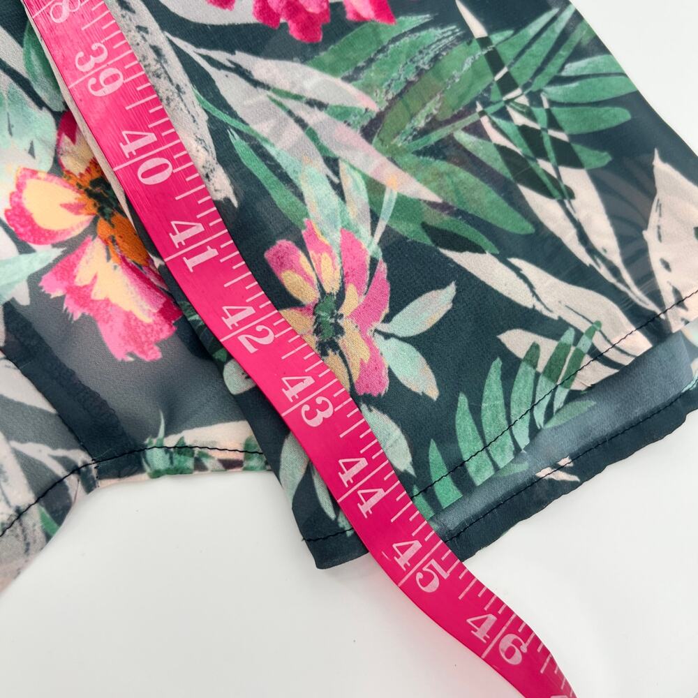 Mary and Mabel Kimono Top Cover Tropical Floral S/M Green Pink Open Sheer Long - Picture 8 of 9